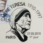 Premier jour, oblitération du timbre à date Mère Teresa